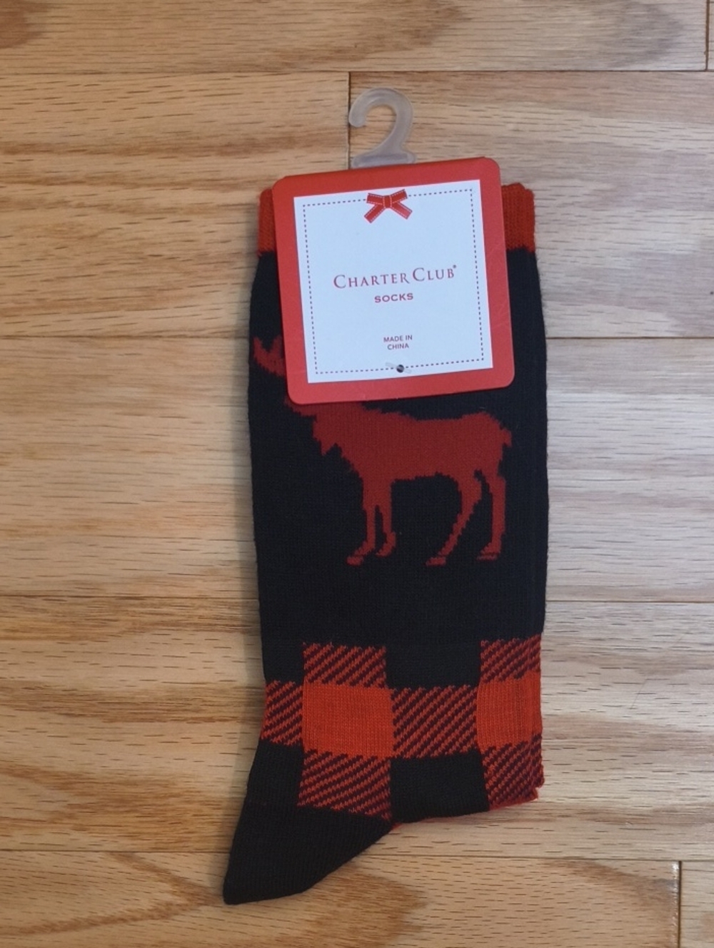 Charter Club Women's Black & Red Moose Socks One Size NWT